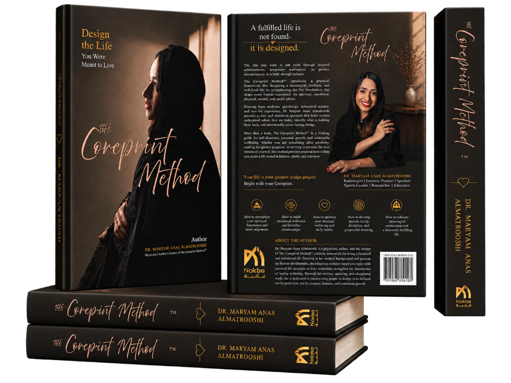 The Coreprint Method™ book by Dr. Maryam Anas Almatrooshi — front cover, back cover and spine